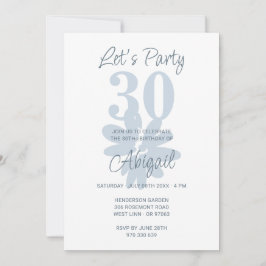 Moderne Blauwe Bloem 30e Verjaardag Uitnodiging