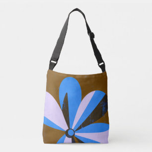 Moderne blauwe bloem abstracte boodschappentas crossbody tas