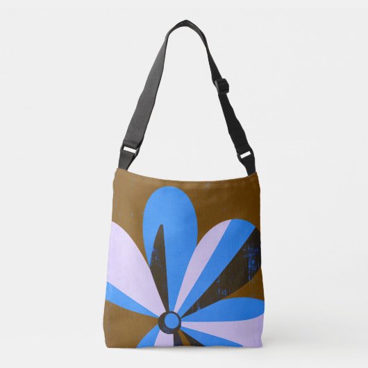 Moderne blauwe bloem abstracte boodschappentas crossbody tas (Voorkant)