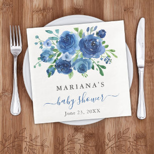 Moderne blauwe bloem jongens babyshower servet