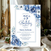 Moderne Blauwe Bloemen 75e Verjaardagsfeest Kaart