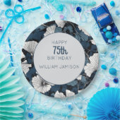 Moderne Blauwe Bloemen 75e Verjaardagsfeest Papieren Bordje (Feest)