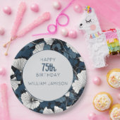 Moderne Blauwe Bloemen 75e Verjaardagsfeest Papieren Bordje (Feest)