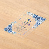 Moderne Blauwe Bloemen 85e Verjaardagsfeest Acryl Uitnodigingen (Laagn)