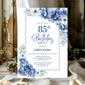 Moderne Blauwe Bloemen 85e Verjaardagsfeest Kaart