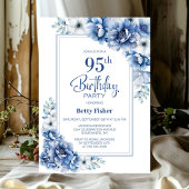Moderne Blauwe Bloemen 95e Verjaardagsfeest Kaart