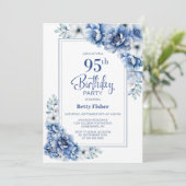 Moderne Blauwe Bloemen 95e Verjaardagsfeest Kaart (Staand voorkant)