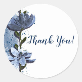 Moderne Blauwe Bloemen Bloemrijke Aquarel Bruiloft Ronde Sticker
