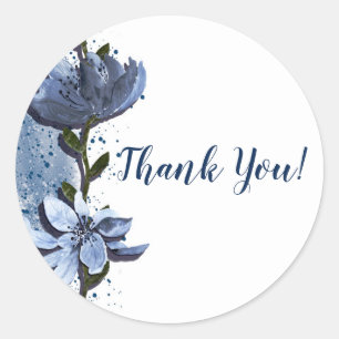 Moderne Blauwe Bloemen Bloemrijke Aquarel Bruiloft Ronde Sticker