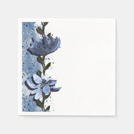 Moderne Blauwe Bloemen Bloemrijke Aquarel Bruiloft Servet