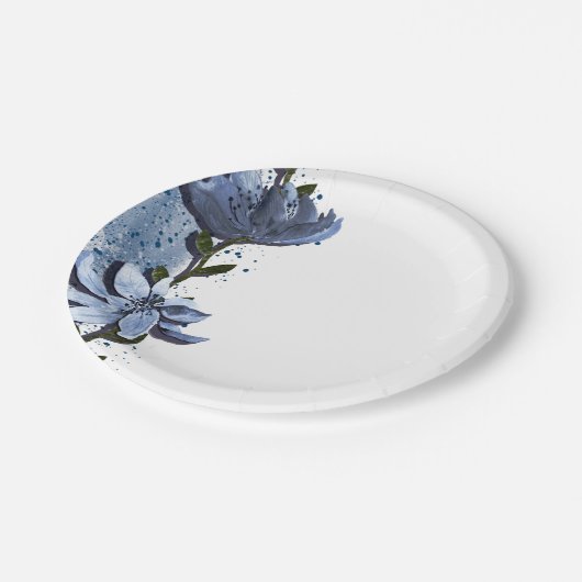 Moderne Blauwe Bloemen Bloemrijke Waterverf Bruilo Papieren Bordje (Gekanteld)