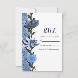 Moderne Blauwe Bloemen Bloemrijke Waterverf Huweli RSVP Kaartje