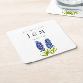 Moderne Blauwe Bloemen Bluebonnet Custom Bruiloft Kartonnen Onderzetters (Schuin)