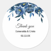 Moderne Blauwe Bloemen Dank u Favor Ronde Sticker (Voorkant)