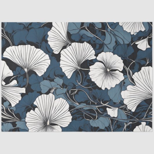 Moderne Blauwe Bloemen Decoupage Tissuepapier (Voorkant)