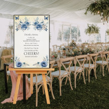 Moderne Blauwe Bloemen en Vlinders Drinken Menu