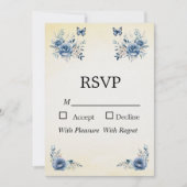 Moderne blauwe bloemen en vlinders RSVP-kaart Kaart (Voorkant)