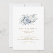 Moderne Blauwe Bloemen Gouden QR Huwelijksavond Fe Kaart (Voorkant)