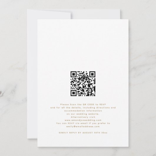 Moderne Blauwe Bloemen Gouden QR Huwelijksavond Fe Kaart (Achterkant)