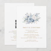 Moderne Blauwe Bloemen Gouden QR Huwelijksavond Fe Kaart (Voorkant / Achterkant)