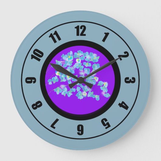 Moderne Blauwe Bloemen Grote Klok (Voorkant)