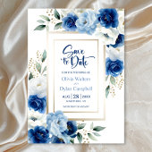 Moderne Blauwe Bloemen Huwelijk Save the Date Kaart