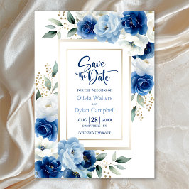 Moderne Blauwe Bloemen Huwelijk Save the Date Kaart