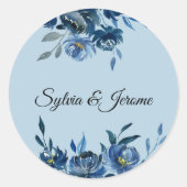 Moderne Blauwe Bloemen Huwelijksenvelop Afdichting Ronde Sticker (Voorkant)