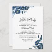 Moderne Blauwe Bloemen Laten we feesten Kaart (Voorkant)