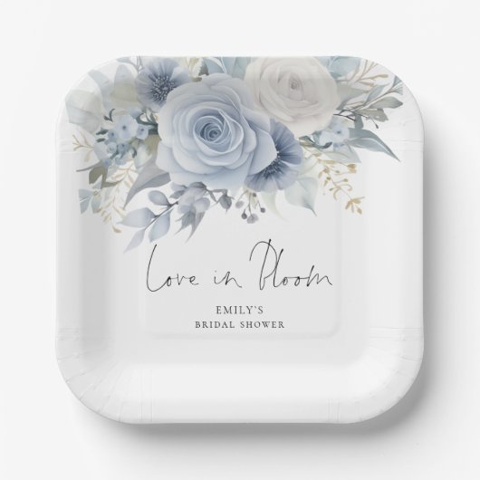 Moderne Blauwe Bloemen Liefde in Bloom Vrijgezelle Papieren Bordje (Voorkant)