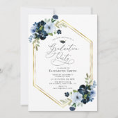 Moderne Blauwe Bloemen lijst Afstudeerfeest Kaart (Voorkant)