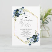 Moderne Blauwe Bloemen lijst Afstudeerfeest Kaart (Staand voorkant)