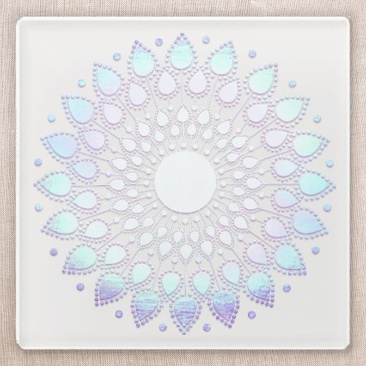 Moderne blauwe bloemen Lotus Mandala Glazen Onderzetter