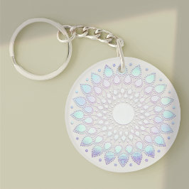 Moderne blauwe bloemen Lotus Mandala Sleutelhanger