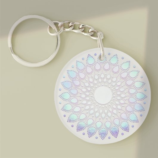 Moderne blauwe bloemen Lotus Mandala Sleutelhanger