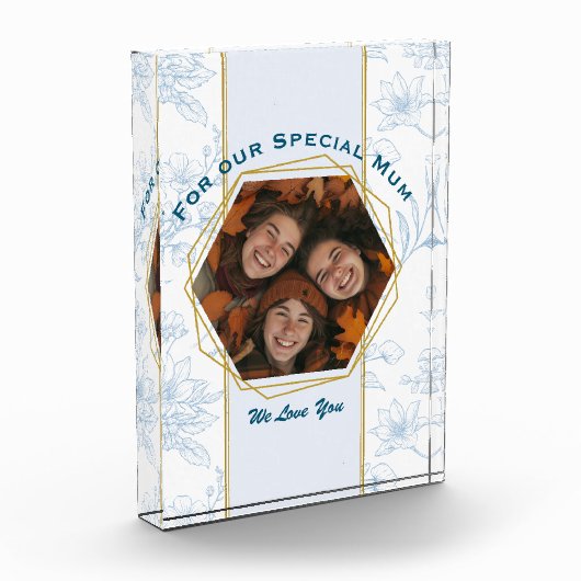 Moderne Blauwe Bloemen Moederdag Fotoblokken (Links)