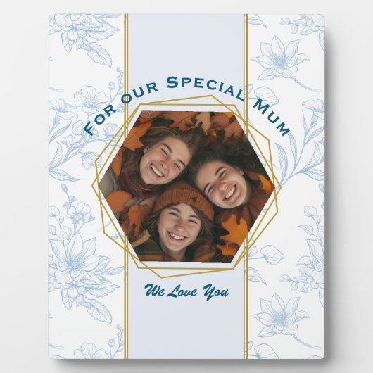 Moderne Blauwe Bloemen Moederdag Fotoplaat (Voorkant)