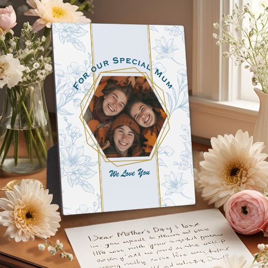 Moderne Blauwe Bloemen Moederdag Fotoplaat