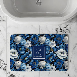 Moderne Blauwe Bloemen Persoonlijke Bloemenvloerma Badmat