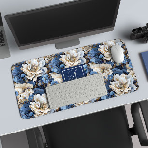 Moderne Blauwe Bloemen Persoonlijke Bloemenvloerma Bureaumat