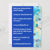 Moderne Blauwe Bloemen Print Huwelijksplezier Bedankkaart (Achterkant)