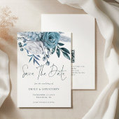 Moderne Blauwe Bloemen QR Code Huwelijk Save The Date
