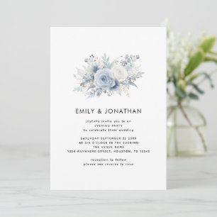 Moderne Blauwe Bloemen QR Code Huwelijksavond Fees Kaart