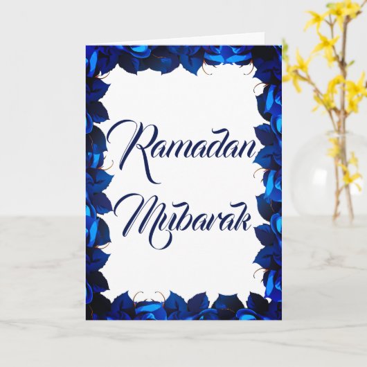 Moderne Blauwe Bloemen Ramadan Mubarak Kaart (Gele Bloem)