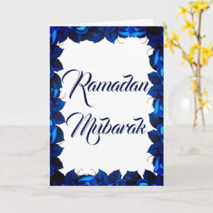Moderne Blauwe Bloemen Ramadan Mubarak Kaart