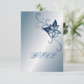 Moderne Blauwe Bloemen RSVP Huwelijksuitnodiging (Staand voorkant)