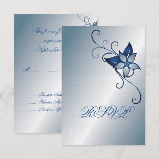 Moderne Blauwe Bloemen RSVP Huwelijksuitnodiging (Voorkant / Achterkant)