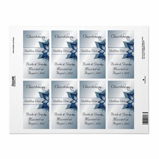 Moderne Blauwe Bloemen Trouwwijn Avery Label (Full Sheet)