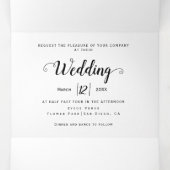 Moderne blauwe bloemen, typografie bloedige bruilo drieluik uitnodiging (Binnenkant midden)