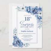 Moderne Blauwe Bloemen Verrassing 18e Verjaardagsf Kaart (Voorkant)